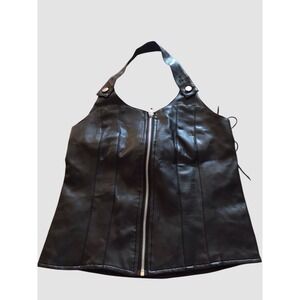 NWOT Christina PU Faux Leather Halter Top Corset Black‎ Goth Steampunk Size M
